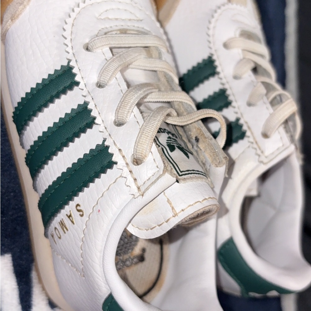 Adidas White and Dark Green Sambas